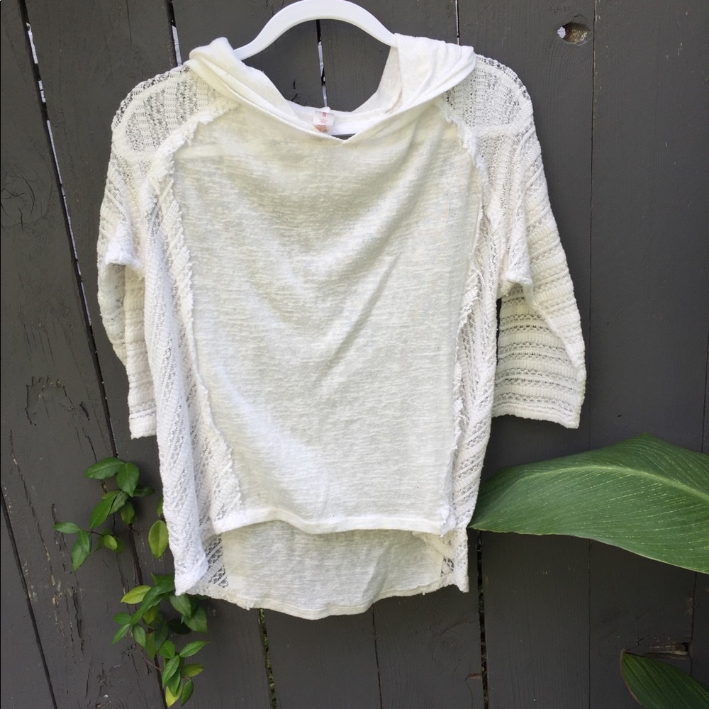 Sheer White Pullover w/ hoodie in back